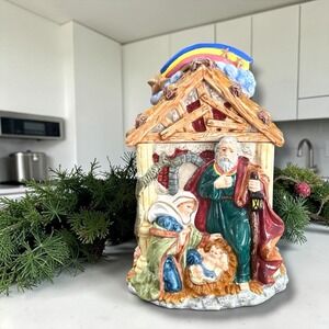HomeTrends Vintage Holiday Nativity Ceramic Cookie Jar Manger Scene New in Box